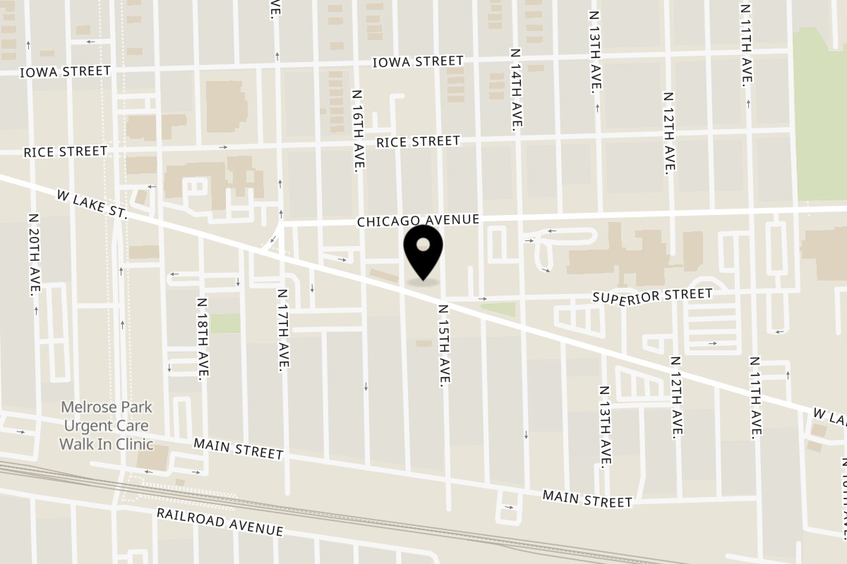 Map showing the location of El Anzuelo Restaurant on 1501 W Lake St in Melrose Park